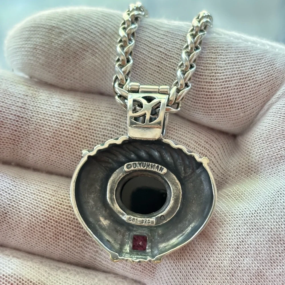 David Yurman 925 & 14k Gold Renaissance Pendant Necklace with Black Onyx 18" - Picture 8 of 9